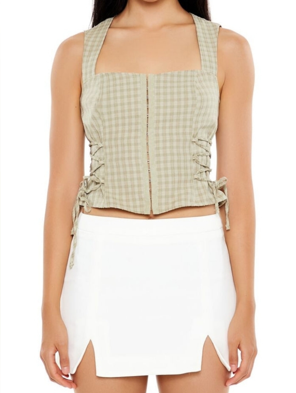 Forever 21  Gingham Lace Up Crop Corset Top